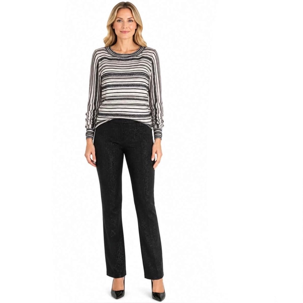 Ann Taylor Factory Striped Metallic Lightweight Sweater Medium